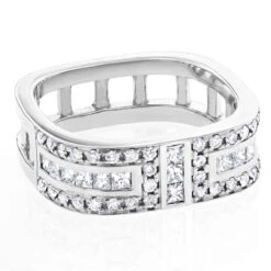 Unique Diamond Wedding Bands: Square Men's Ring 1.2ct 14K White Gold