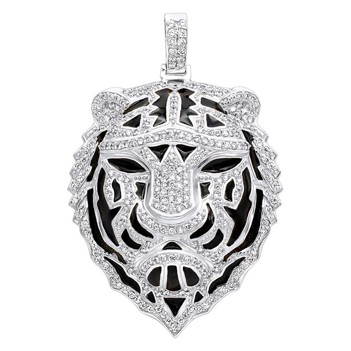 Unique Men's Diamond Tiger Pendant 14K Yellow Gold With Black Enamel 4ct 4 Unique Men's Diamond Tiger Pendant 14K Yellow Gold With Black Enamel 4ct - Image 2