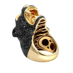 Unique Ladies Black Diamond Panther Head Ring 18K Yellow Gold 11 Carats 11 Unique Ladies Black Diamond Panther Head Ring 18K Yellow Gold 11 Carats -Its Hot Jewelry Shop unique ladies black diamond panther head ring in 18k gold 11 carats 870107 back yellow