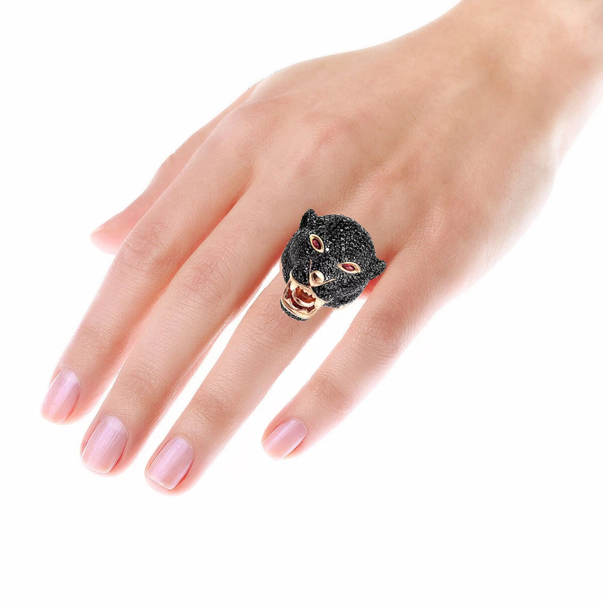 Unique Ladies Black Diamond Panther Head Ring 18K Yellow Gold 11 Carats 8 Unique Ladies Black Diamond Panther Head Ring 18K Yellow Gold 11 Carats - Image 6