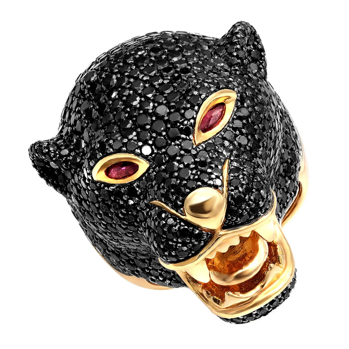 Unique Ladies Black Diamond Panther Head Ring 18K Yellow Gold 11 Carats 3 Unique Ladies Black Diamond Panther Head Ring 18K Yellow Gold 11 Carats