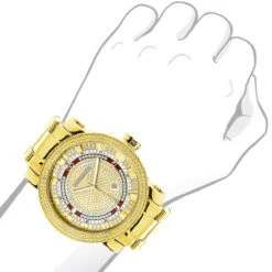 Unique Large Men's Diamond Watch 18k Yellow Gold Plated By Luxurman 0.12ct -Its Hot Jewelry Shop unique large mens diamond watch 18k yellow gold plated by luxurman 012ct bod