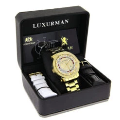 Unique Large Men's Diamond Watch 18k Yellow Gold Plated By Luxurman 0.12ct -Its Hot Jewelry Shop unique large mens diamond watch 18k yellow gold plated by luxurman 012ct box