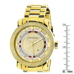 Unique Large Men's Diamond Watch 18k Yellow Gold Plated By Luxurman 0.12ct -Its Hot Jewelry Shop unique large mens diamond watch 18k yellow gold plated by luxurman 012ct ruler