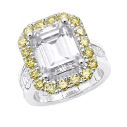 Unique Large Moissanite Engagement Ring In Platinum White Yellow Diamonds 2.5ct