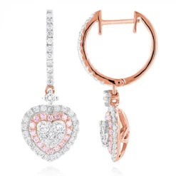 Unique Luxurman Drop Earrings White & Pink Diamond Heart Earrings 14K White Gold -Its Hot Jewelry Shop unique luxurman drop earrings white pink diamond heart earrings 14k gold ro