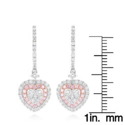 Unique Luxurman Drop Earrings White & Pink Diamond Heart Earrings 14K White Gold -Its Hot Jewelry Shop unique luxurman drop earrings white pink diamond heart earrings 14k gold rulerwh