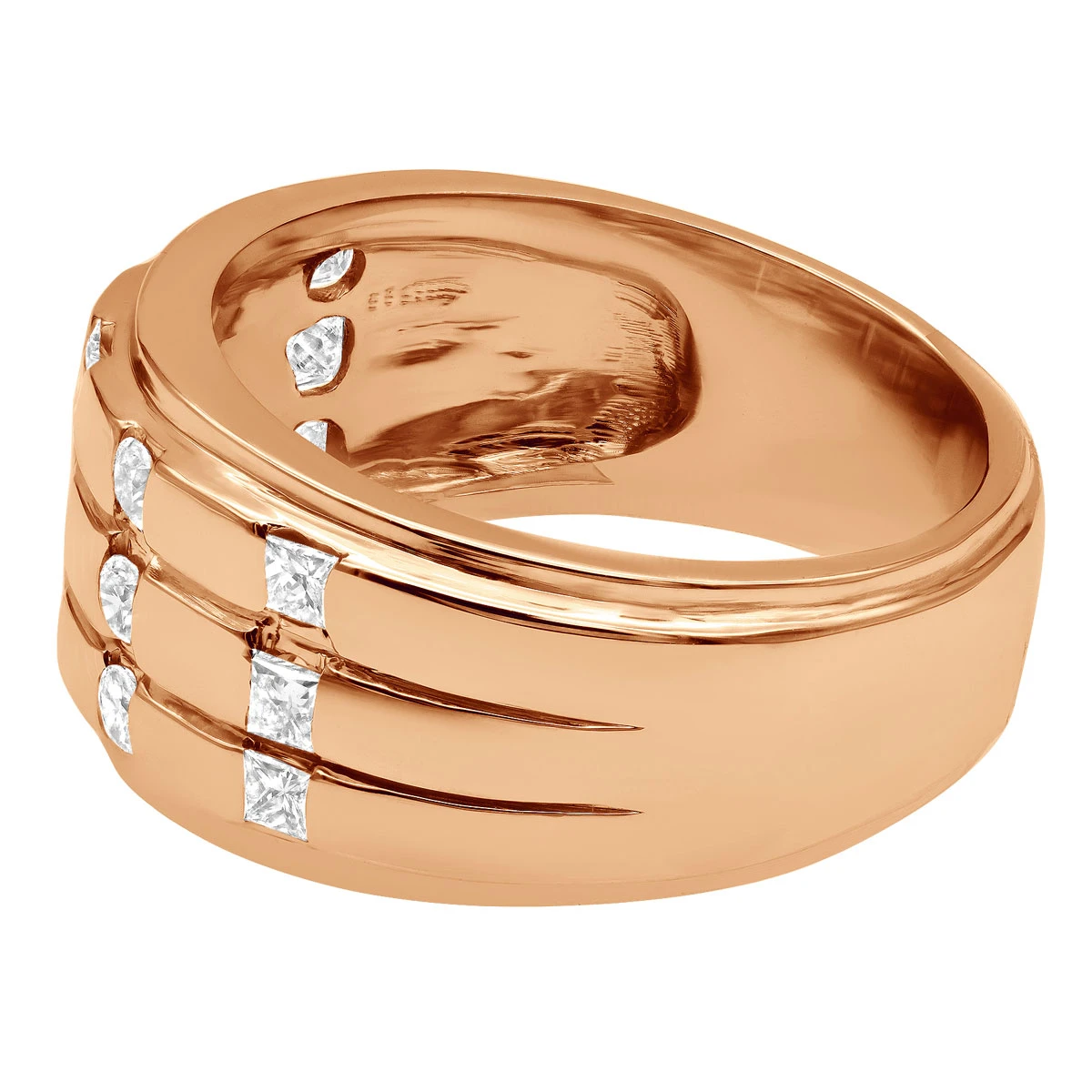 Unique 14K White Gold Men's Diamond Wedding Ring Round & Princess Diamonds 0.9ct 8 Unique 14K White Gold Men's Diamond Wedding Ring Round & Princess Diamonds 0.9ct - Image 6