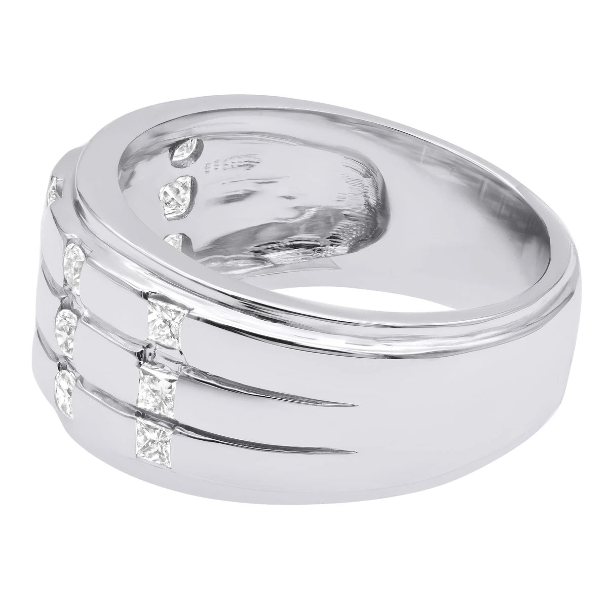 Unique 14K White Gold Men's Diamond Wedding Ring Round & Princess Diamonds 0.9ct 6 Unique 14K White Gold Men's Diamond Wedding Ring Round & Princess Diamonds 0.9ct - Image 4