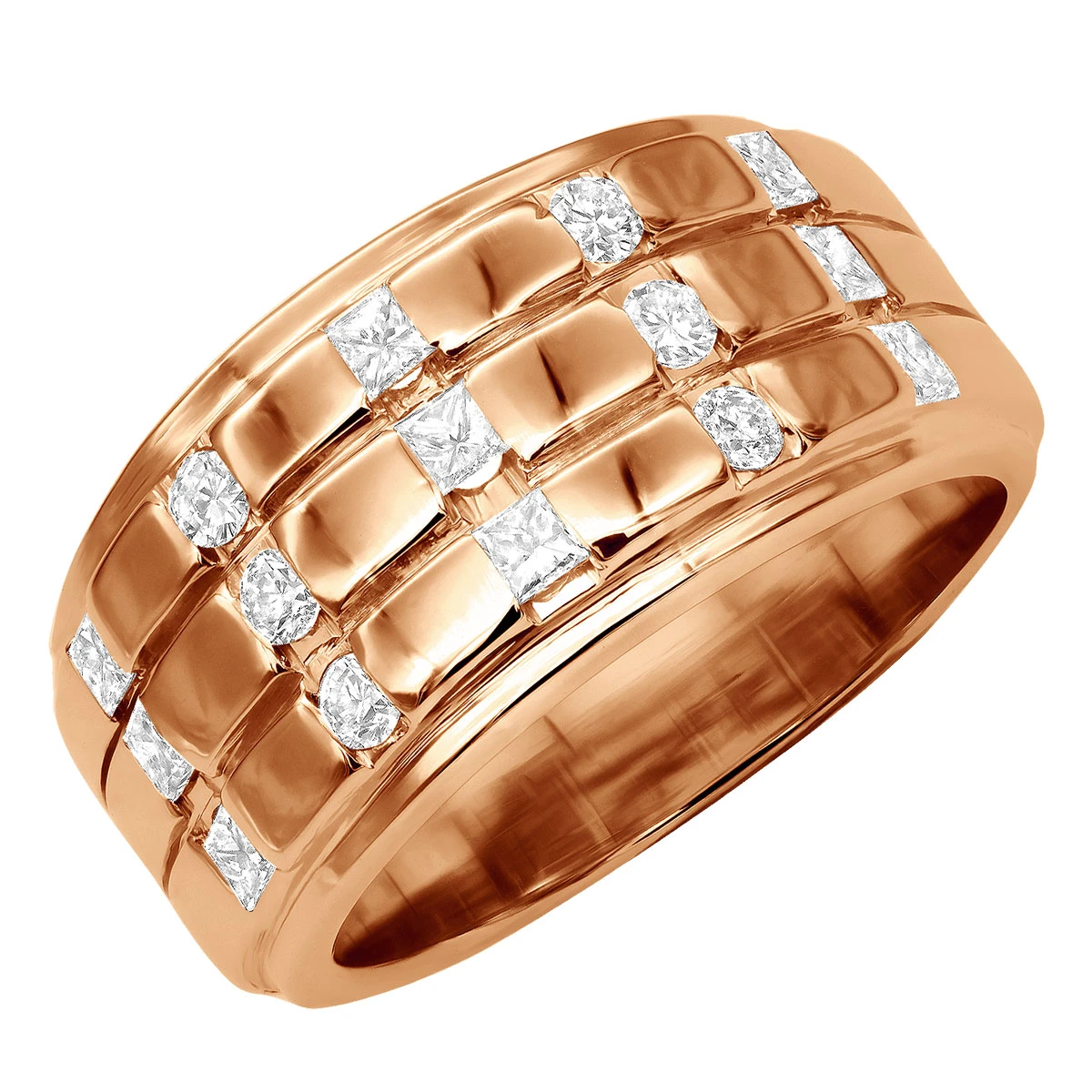 Unique 14K White Gold Men's Diamond Wedding Ring Round & Princess Diamonds 0.9ct 5 Unique 14K White Gold Men's Diamond Wedding Ring Round & Princess Diamonds 0.9ct - Image 3