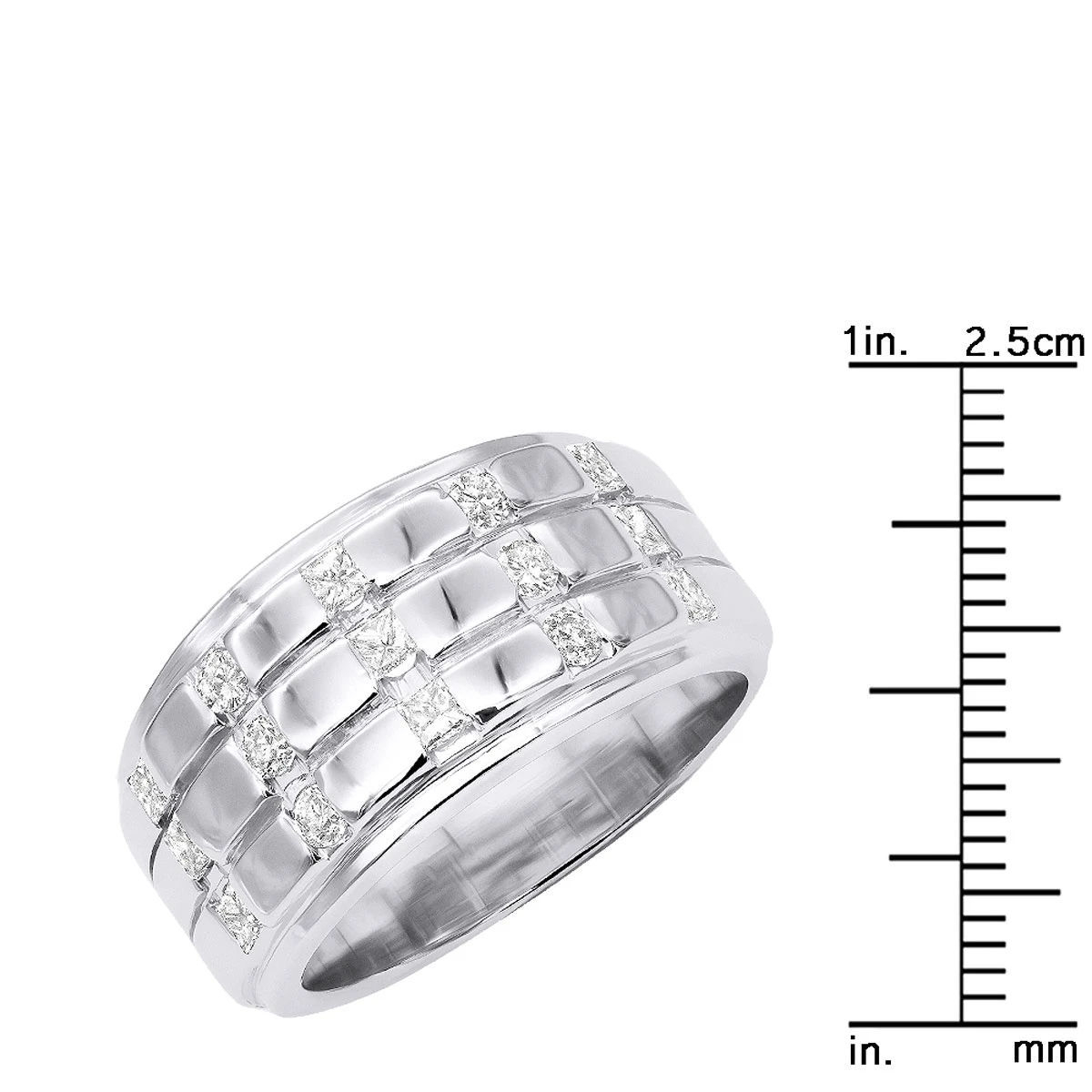 Unique 14K White Gold Men's Diamond Wedding Ring Round & Princess Diamonds 0.9ct 10 Unique 14K White Gold Men's Diamond Wedding Ring Round & Princess Diamonds 0.9ct - Image 8