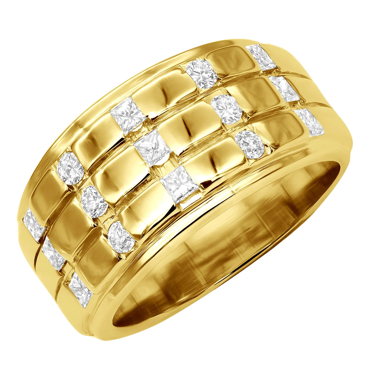 Unique 14K White Gold Men's Diamond Wedding Ring Round & Princess Diamonds 0.9ct 4 Unique 14K White Gold Men's Diamond Wedding Ring Round & Princess Diamonds 0.9ct - Image 2