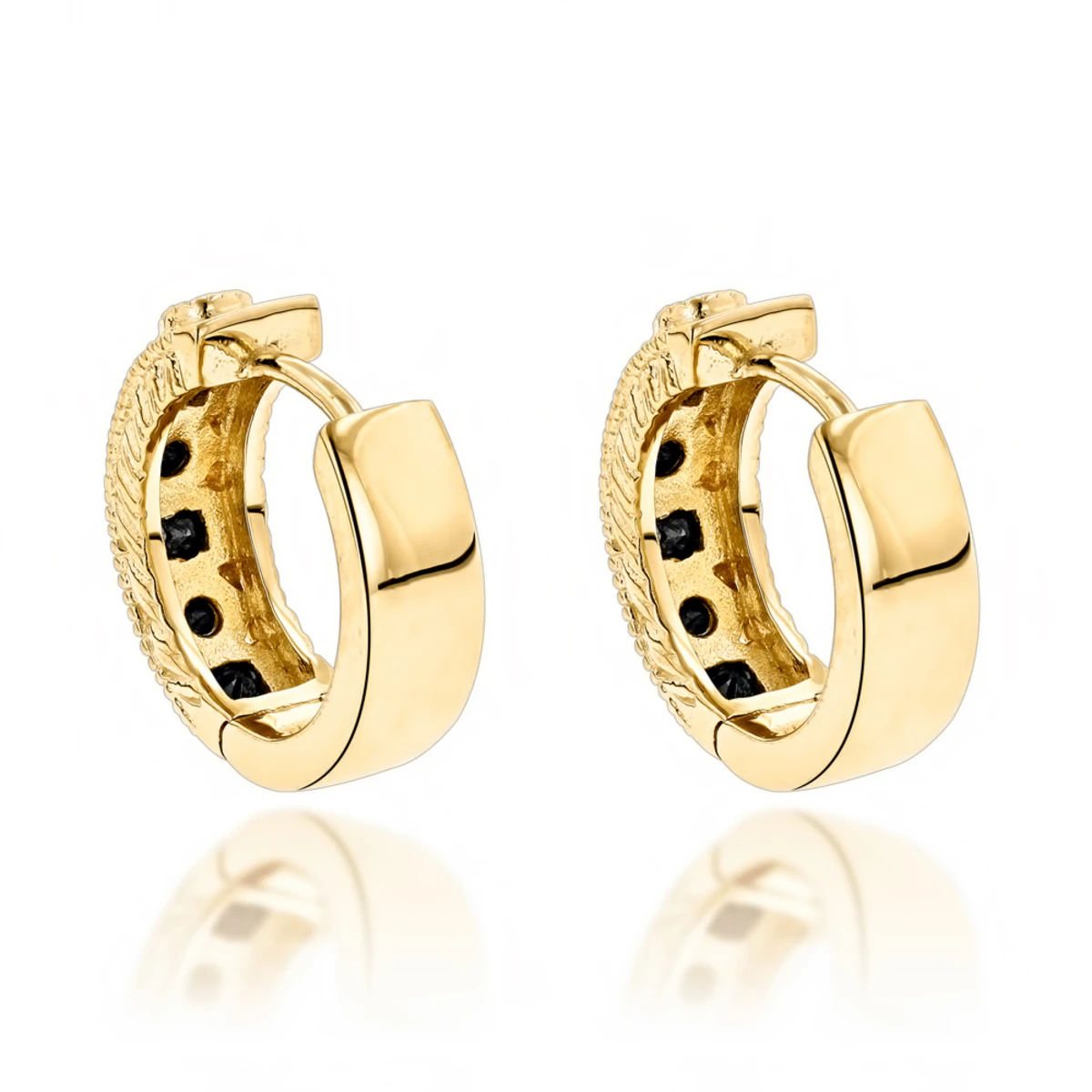 Unique Small Diamond Hoop Earring: Black Diamond Huggies 14K Yellow Gold 0.85ct 6 Unique Small Diamond Hoop Earring: Black Diamond Huggies 14K Yellow Gold 0.85ct - Image 4