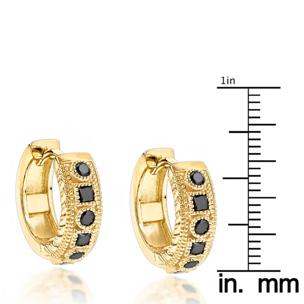 Unique Small Diamond Hoop Earring: Black Diamond Huggies 14K Yellow Gold 0.85ct 8 Unique Small Diamond Hoop Earring: Black Diamond Huggies 14K Yellow Gold 0.85ct - Image 6
