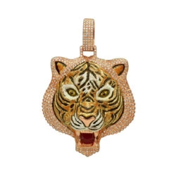 Unique 10K Yellow Gold Men's Custom Enamel & Diamond Tiger Pendant 1.75CT -Its Hot Jewelry Shop unique solid 10k gold tiger pendant diamonds enamel 175ct mens custom jewelry 407123 ro