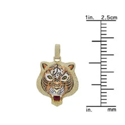 Unique 10K Yellow Gold Men's Custom Enamel & Diamond Tiger Pendant 1.75CT -Its Hot Jewelry Shop unique solid 10k gold tiger pendant diamonds enamel 175ct mens custom jewelry 407123 ruler