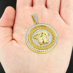 Unique Versace Style Diamond Pendant Medusa Head Medallion 10 10K Yellow Gold -Its Hot Jewelry Shop unique versace style diamond pendant medusa head medallion 10 gold 4