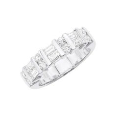 Unique VS Round & Baguette Diamond Wedding Ring For Women 14K White Gold Band