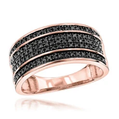 Unique 10K Rose Gold 5 Row Black Diamond Wedding Band