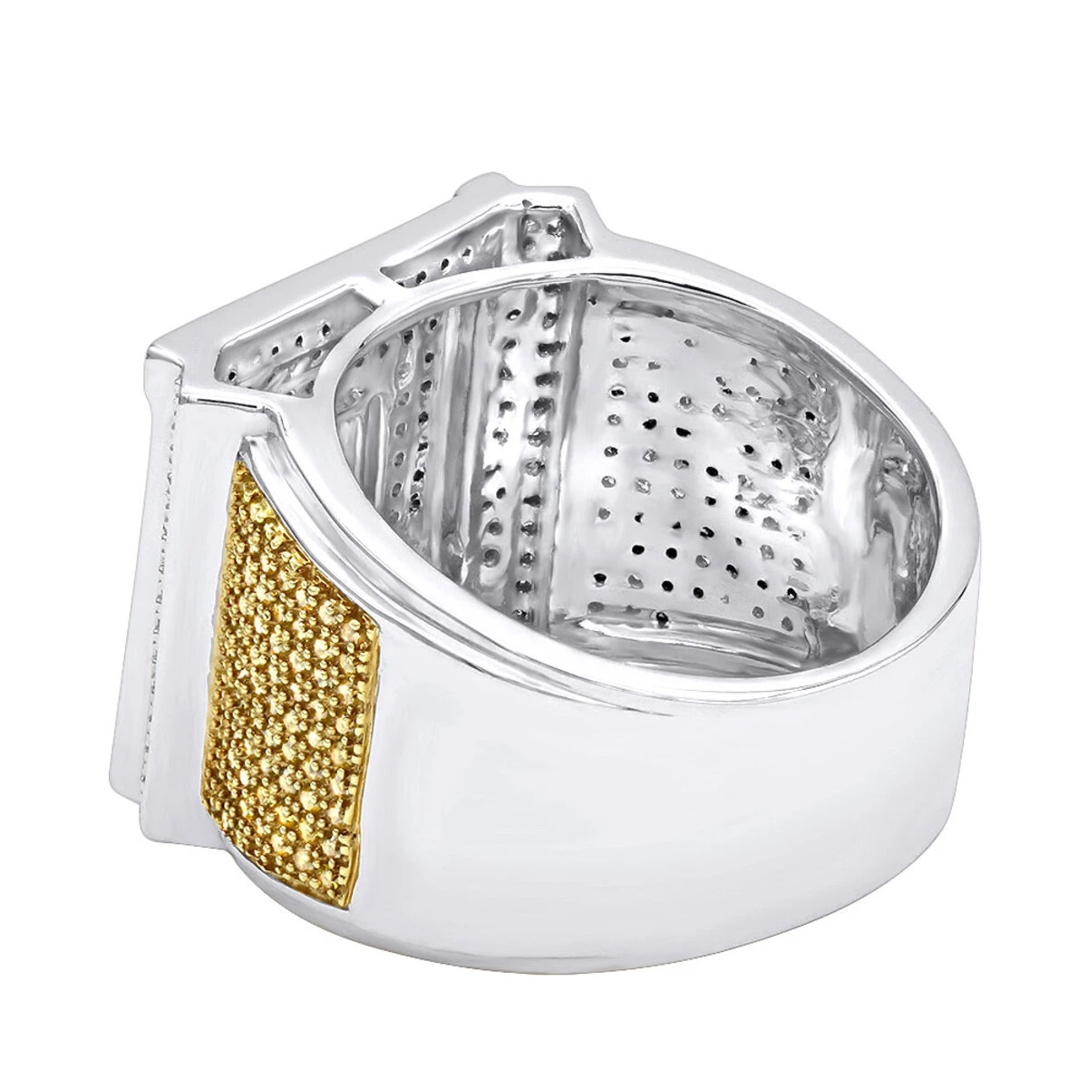 Unique White And Yellow Diamond Men's Ring 1.2ct 10K Yellow Gold 6 Unique White And Yellow Diamond Men's Ring 1.2ct 10K Yellow Gold - Image 4