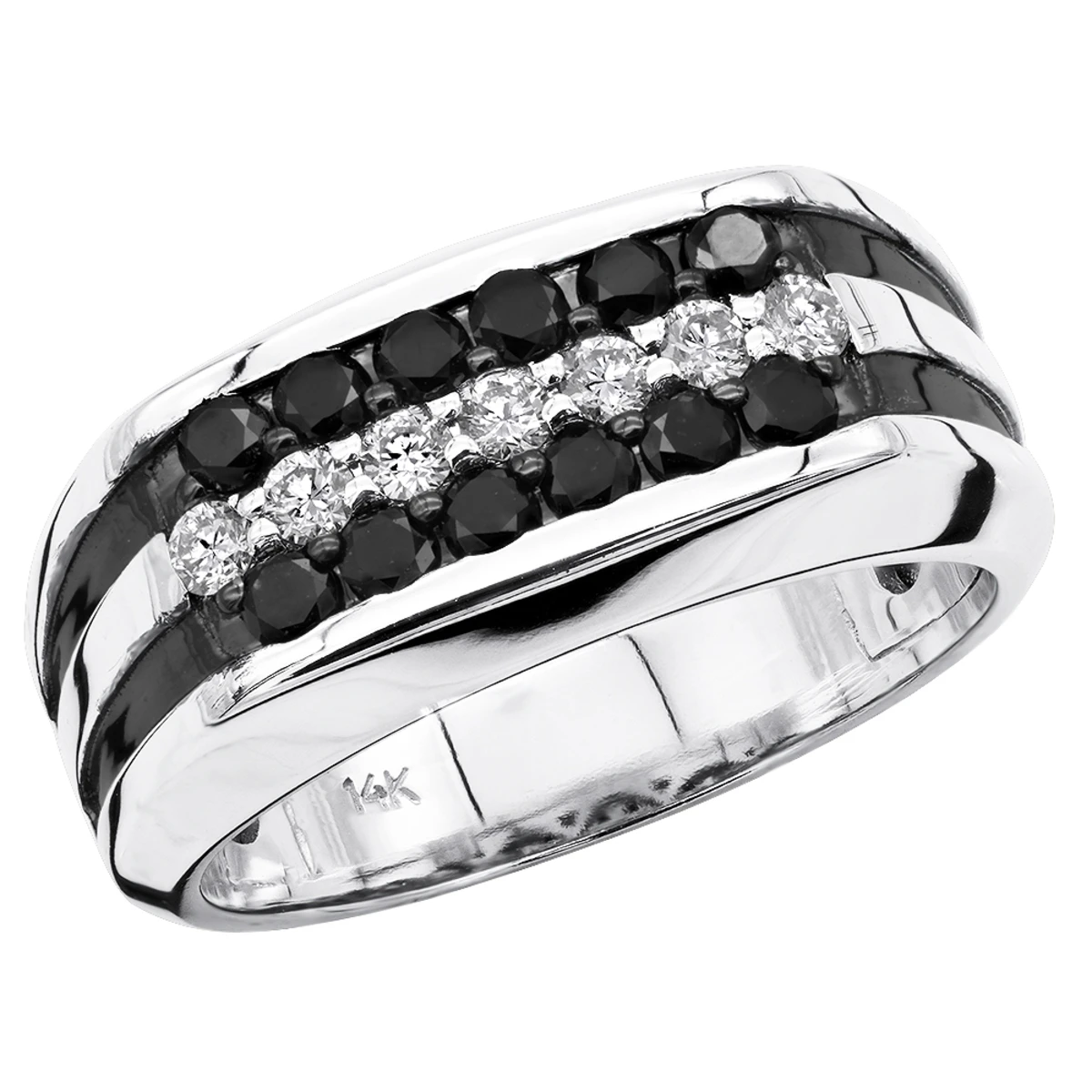 Unique White & Black Diamond Ring For Men & Women 14K White Gold Wedding Band 3 Unique White & Black Diamond Ring For Men & Women 14K White Gold Wedding Band