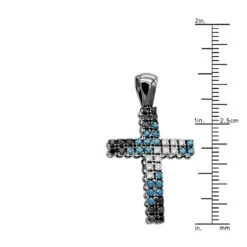 Unique White Blue Black Diamond Cross Pendant 1.5ct 10K Black Plated Gold -Its Hot Jewelry Shop unique white blue black diamond cross pendant 15ct in 10k black gold ruler