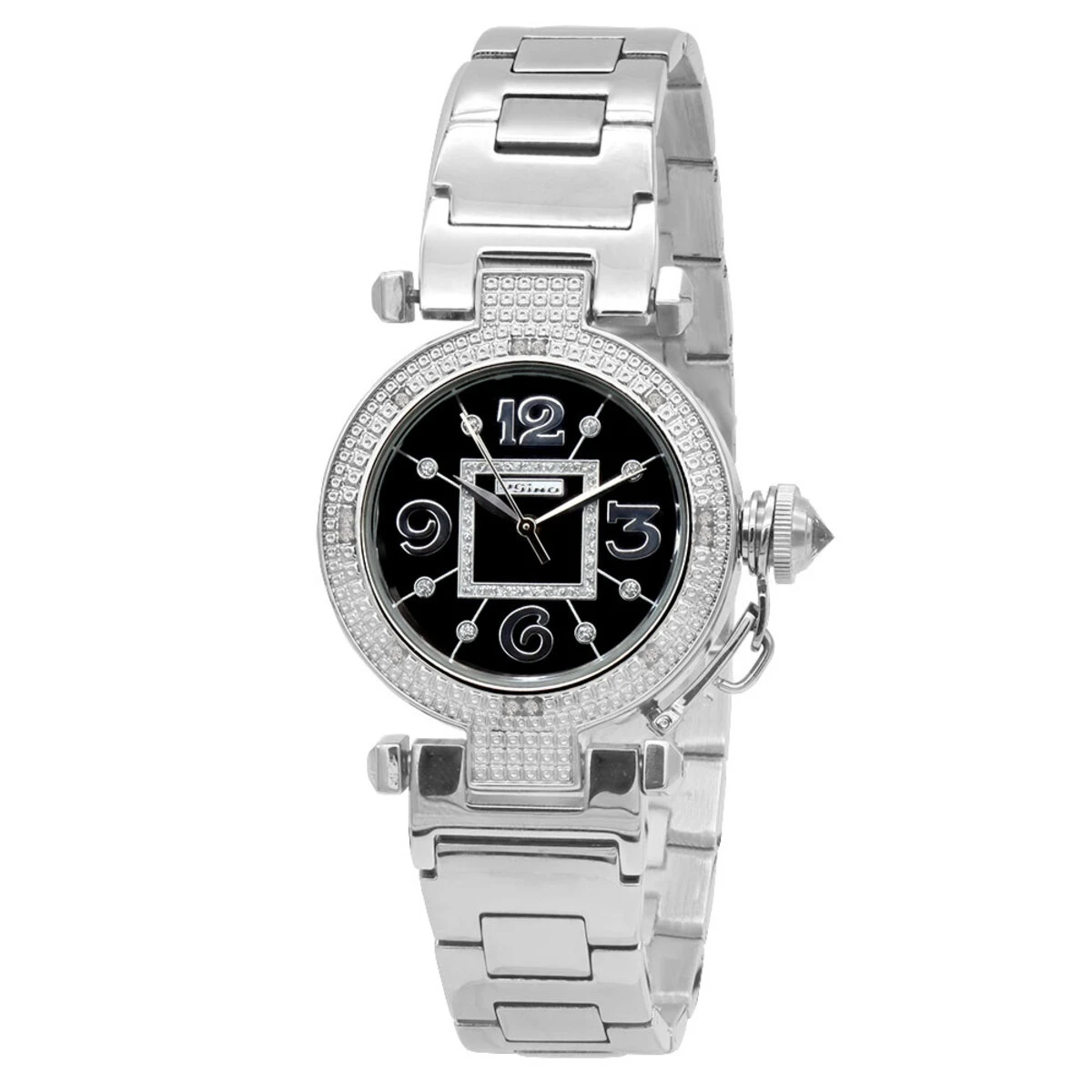 Unique White JoJino Real Diamond Watch For Women 0.12ct Black Dial 3 Unique White JoJino Real Diamond Watch For Women 0.12ct Black Dial