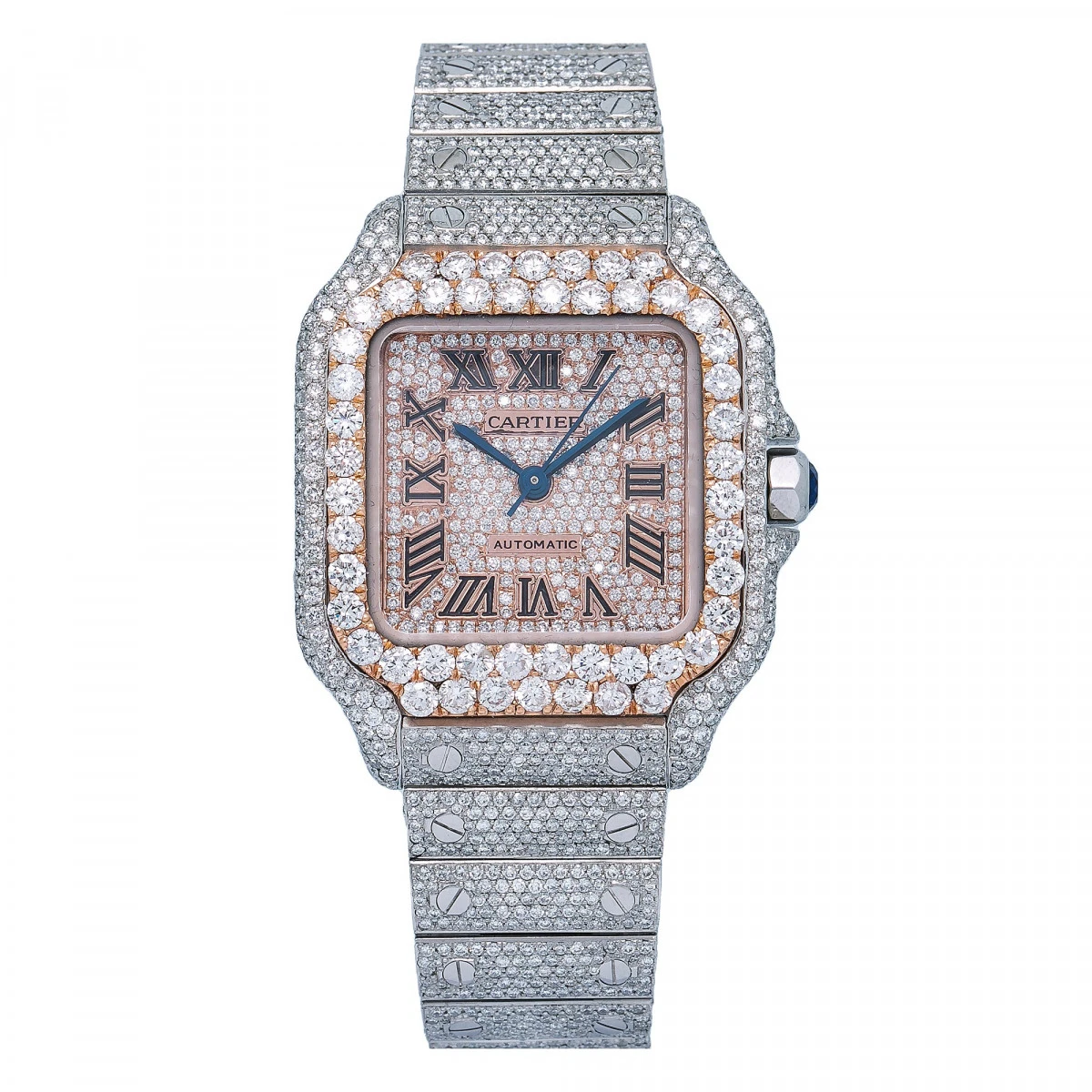 Unisex Diamond Watch Cartier Santos De Cartier 35mm Rose Dial 3 Unisex Diamond Watch Cartier Santos De Cartier 35mm Rose Dial