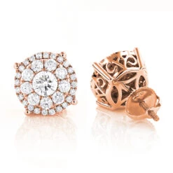 Unisex Round Diamond Cluster Earrings 14K White Gold 2ct Halo Studs -Its Hot Jewelry Shop unisex round diamond cluster earrings 14k gold 2ct halo studs ro