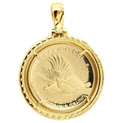 US Mint American Liberty 1oz 14K Yellow Gold Coin Pendant W Diamond Bezel 2ct 2017 -Its Hot Jewelry Shop us mint american liberty 1oz gold coin pendant w diamond bezel 2ct 2017 018324 backye