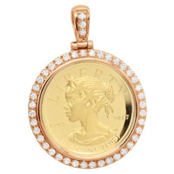US Mint American Liberty 1oz 14K Yellow Gold Coin Pendant W Diamond Bezel 2ct 2017 -Its Hot Jewelry Shop us mint american liberty 1oz gold coin pendant w diamond bezel 2ct 2017 018324 ro