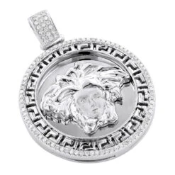 Versace Style Medusa Head Diamond Pendant Medallion 0.52ct 10K White Gold