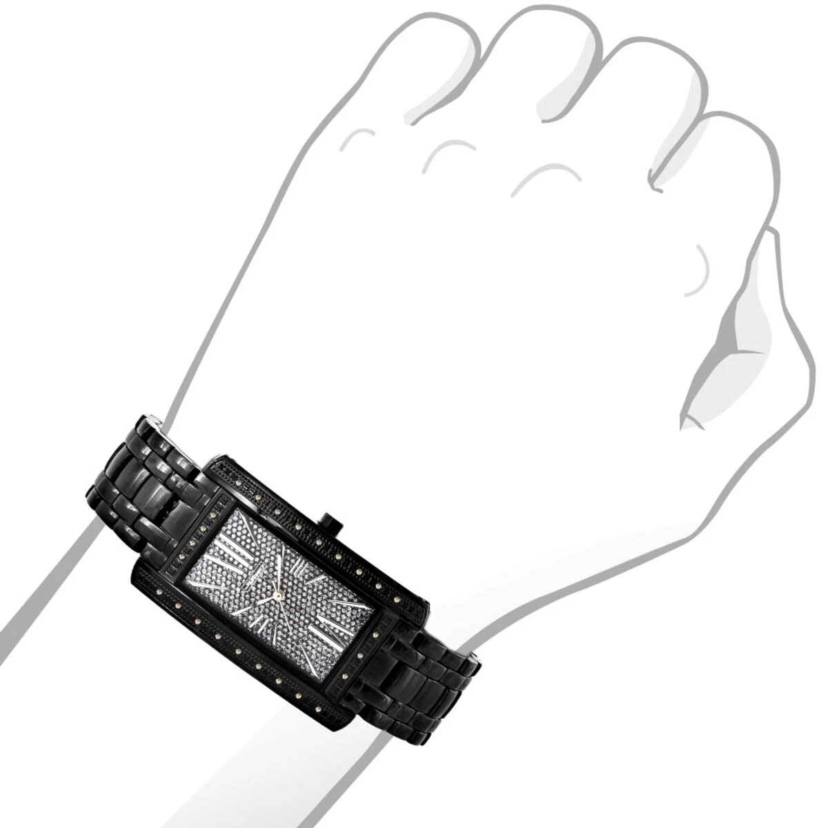 Black JoJino Women's Diamond Watch Rectangular Shape Iced Out Black Dial 0.25ct 5 Black JoJino Women's Diamond Watch Rectangular Shape Iced Out Black Dial 0.25ct - Image 3