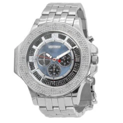 JoJino Chronograph Large Men's Diamond Watch 0.25ct Iced Out Blue MOP Dial