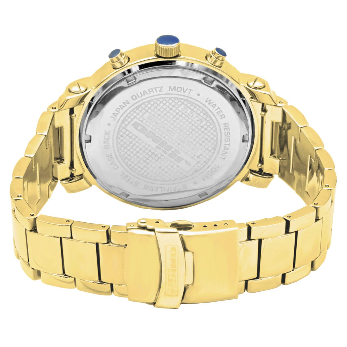 Large Men's Diamond Watch Yellow Gold Pltd JoJino Chronograph White MOP Dial 4 Large Men's Diamond Watch Yellow Gold Pltd JoJino Chronograph White MOP Dial - Image 2