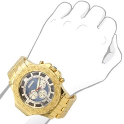 JoJino Large Men's Diamond Watch Yellow Gold Pltd 0.25ct Blue MOP Dial Chronograph -Its Hot Jewelry Shop watches name here 0 00 968740 bod