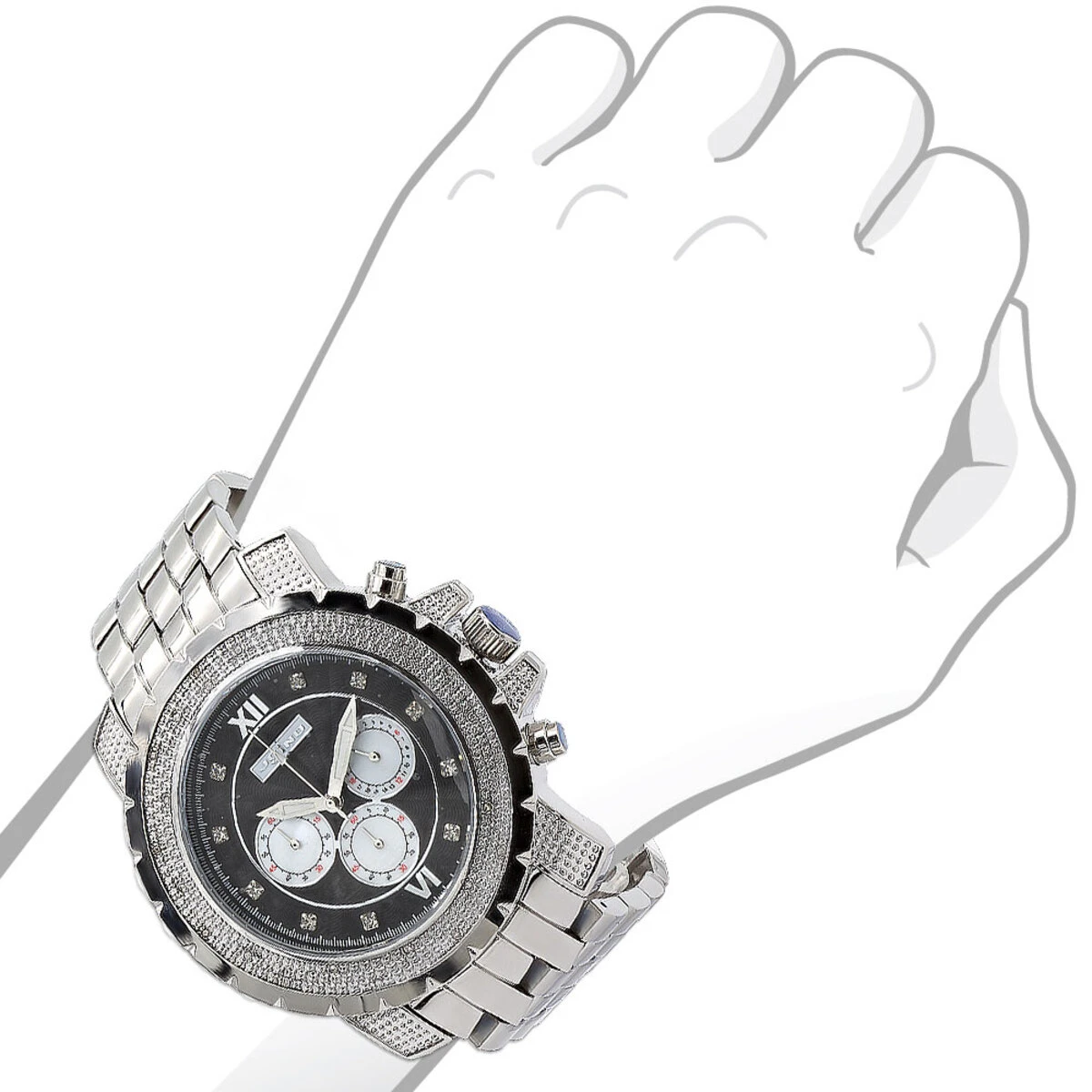 Oversized JoJino Men's Diamond Watch 0.25ct Roman Numerals Black Dial With Subdials 5 Oversized JoJino Men's Diamond Watch 0.25ct Roman Numerals Black Dial With Subdials - Image 3