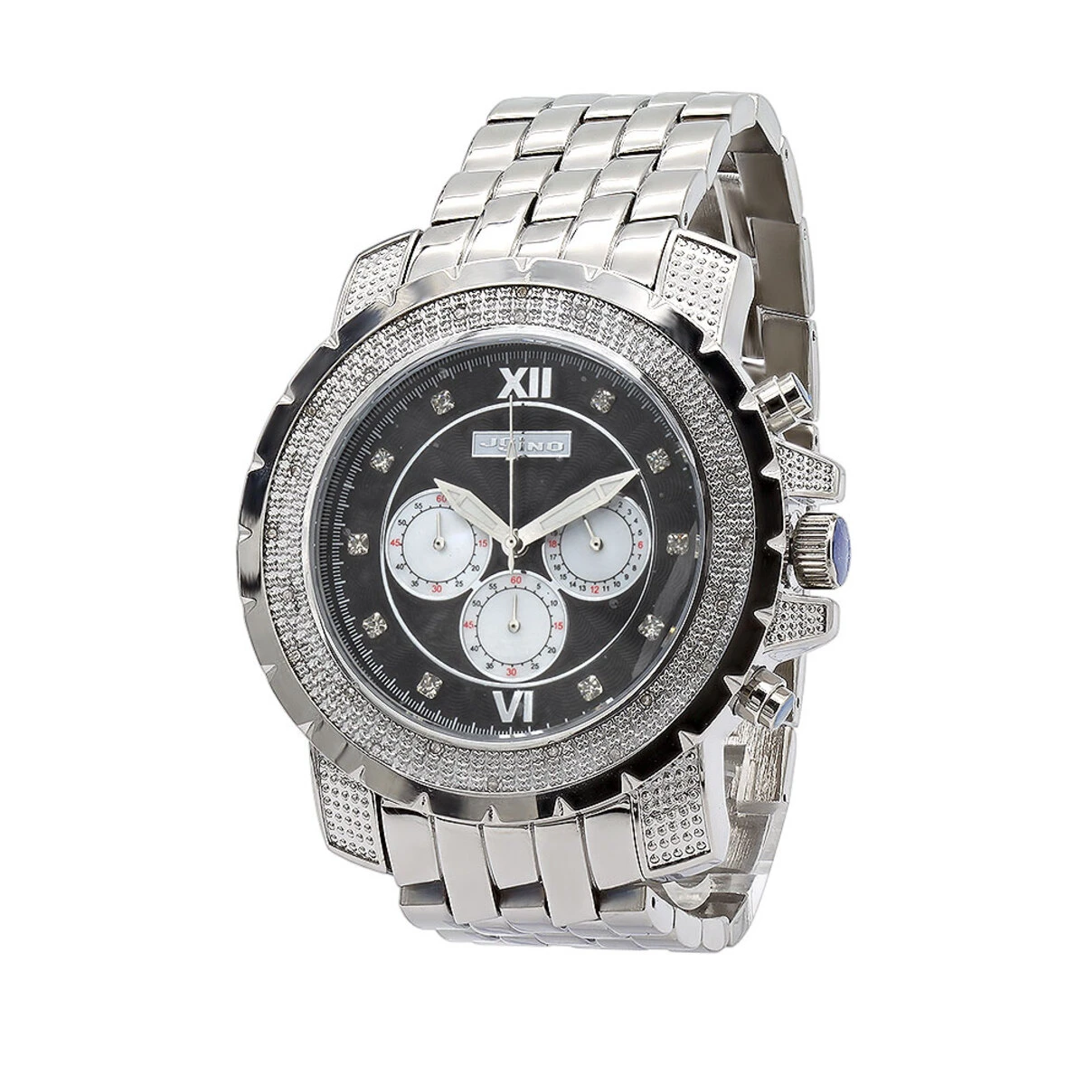 Oversized JoJino Men's Diamond Watch 0.25ct Roman Numerals Black Dial With Subdials 3 Oversized JoJino Men's Diamond Watch 0.25ct Roman Numerals Black Dial With Subdials