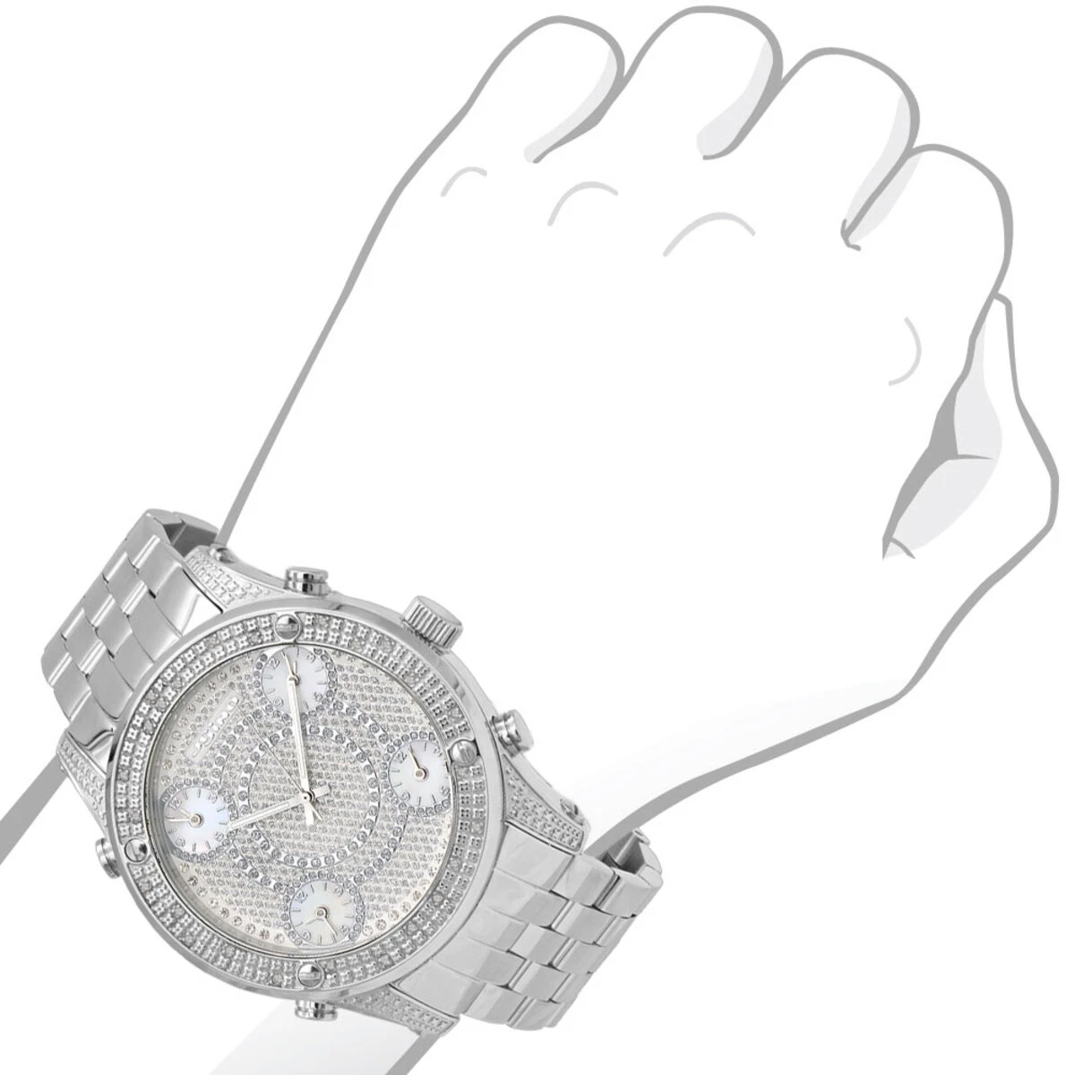 Oversized JoJino Men's Diamond Watch Five Time Zones White Iced Out Dial 0.25ct 5 Oversized JoJino Men's Diamond Watch Five Time Zones White Iced Out Dial 0.25ct - Image 3
