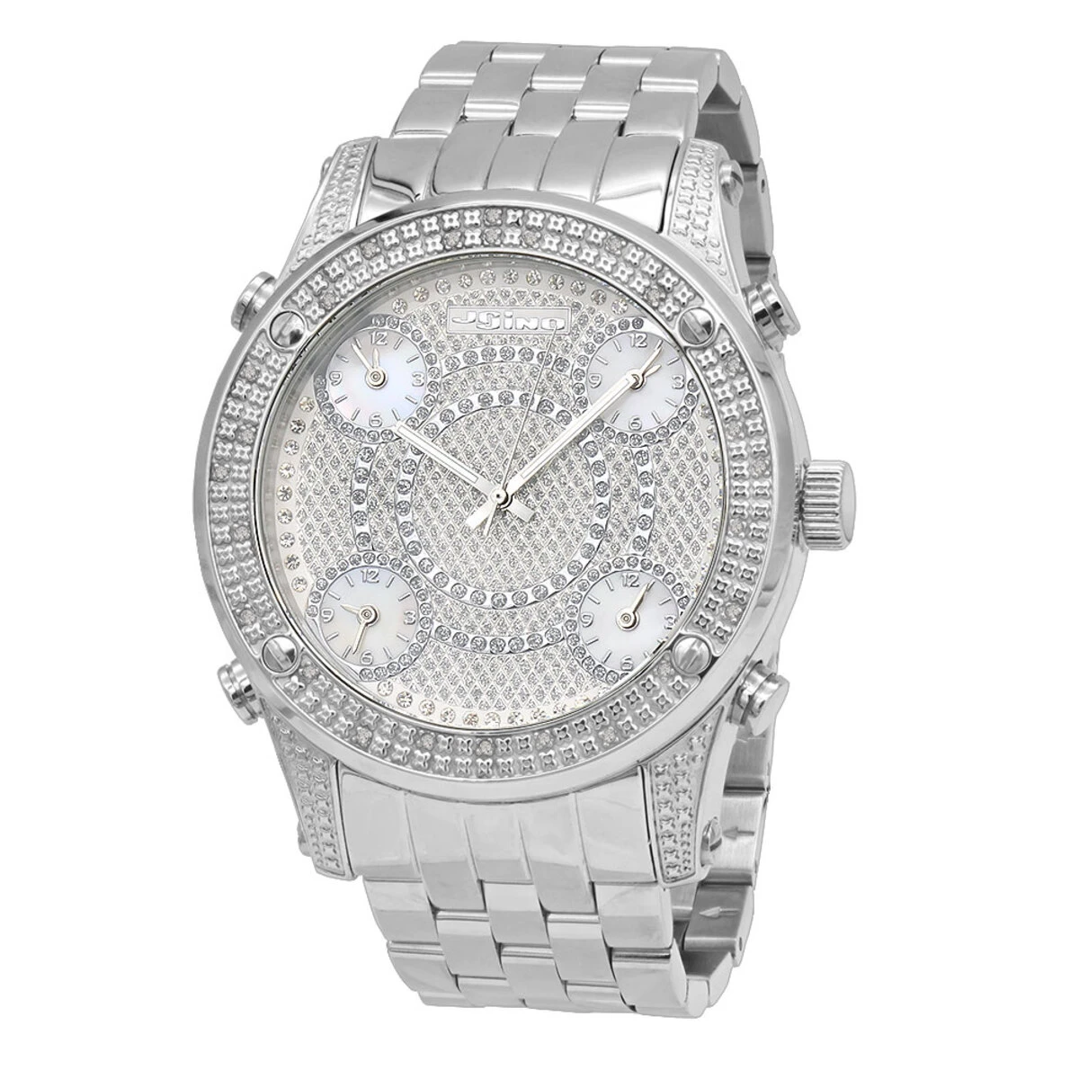 Oversized JoJino Men's Diamond Watch Five Time Zones White Iced Out Dial 0.25ct 3 Oversized JoJino Men's Diamond Watch Five Time Zones White Iced Out Dial 0.25ct