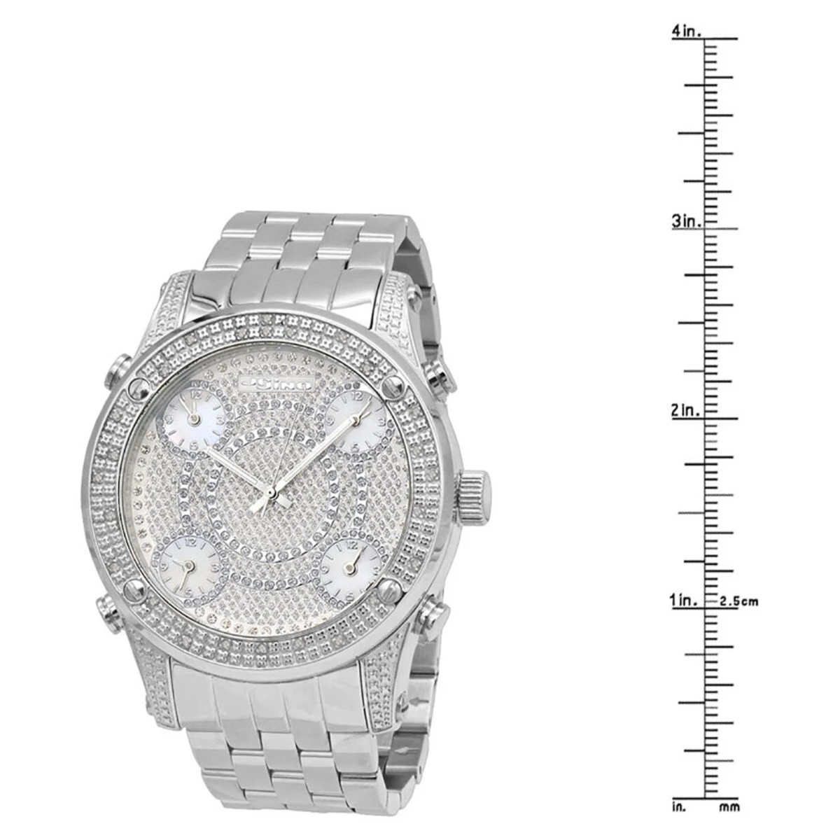 Oversized JoJino Men's Diamond Watch Five Time Zones White Iced Out Dial 0.25ct 6 Oversized JoJino Men's Diamond Watch Five Time Zones White Iced Out Dial 0.25ct - Image 4