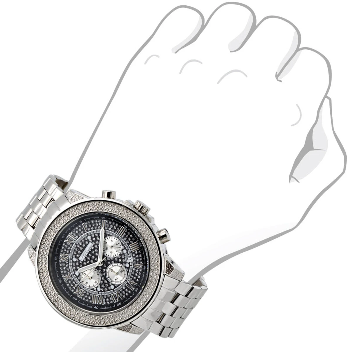 Oversized Real Diamond Watch For Men By Jojino Black Iced Out Dial 0.25ct 5 Oversized Real Diamond Watch For Men By Jojino Black Iced Out Dial 0.25ct - Image 3