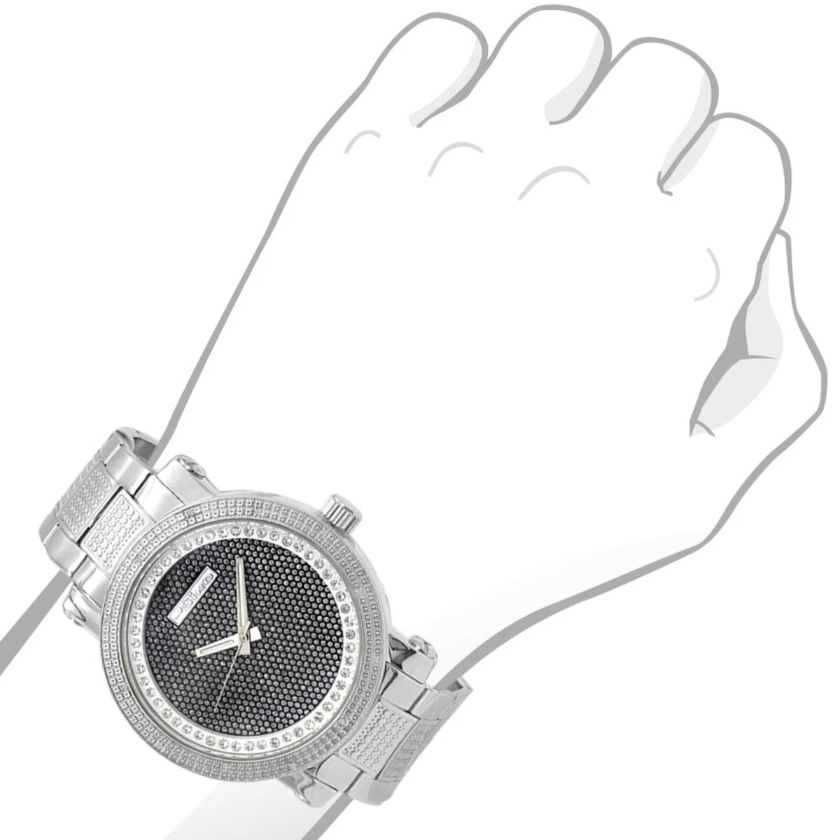 White JoJino Large Men's Diamond Watch 0.12ctw Iced Out Black Dial 5 White JoJino Large Men's Diamond Watch 0.12ctw Iced Out Black Dial - Image 3