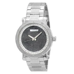 White JoJino Large Men's Diamond Watch 0.12ctw Iced Out Black Dial