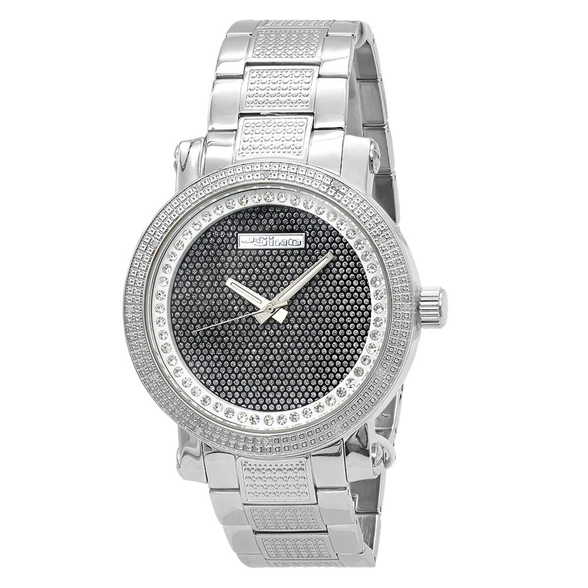White JoJino Large Men's Diamond Watch 0.12ctw Iced Out Black Dial 3 White JoJino Large Men's Diamond Watch 0.12ctw Iced Out Black Dial