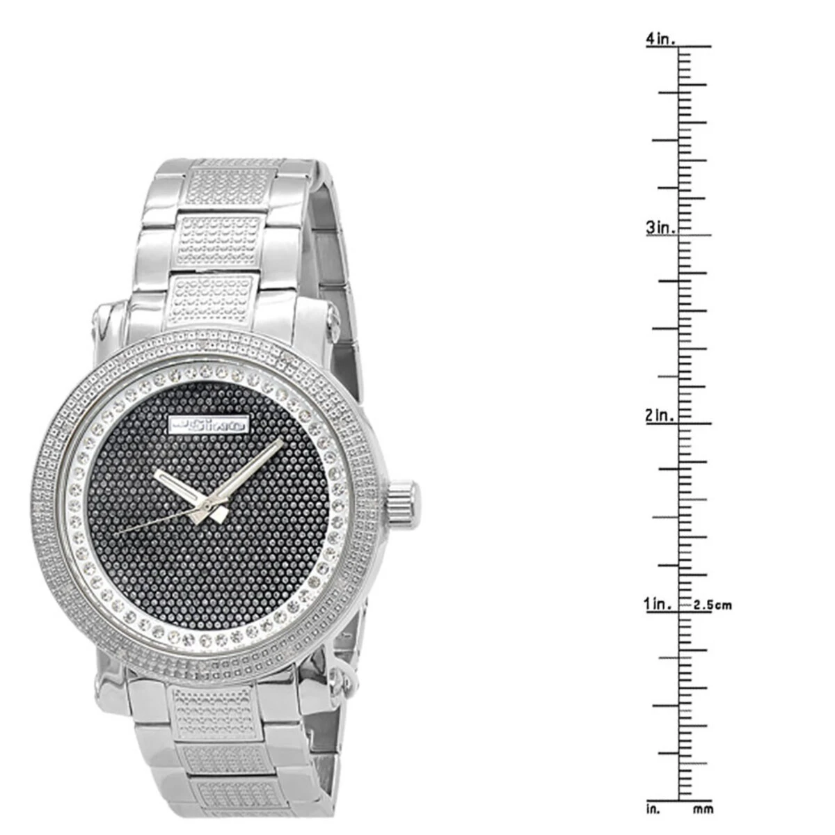 White JoJino Large Men's Diamond Watch 0.12ctw Iced Out Black Dial 6 White JoJino Large Men's Diamond Watch 0.12ctw Iced Out Black Dial - Image 4