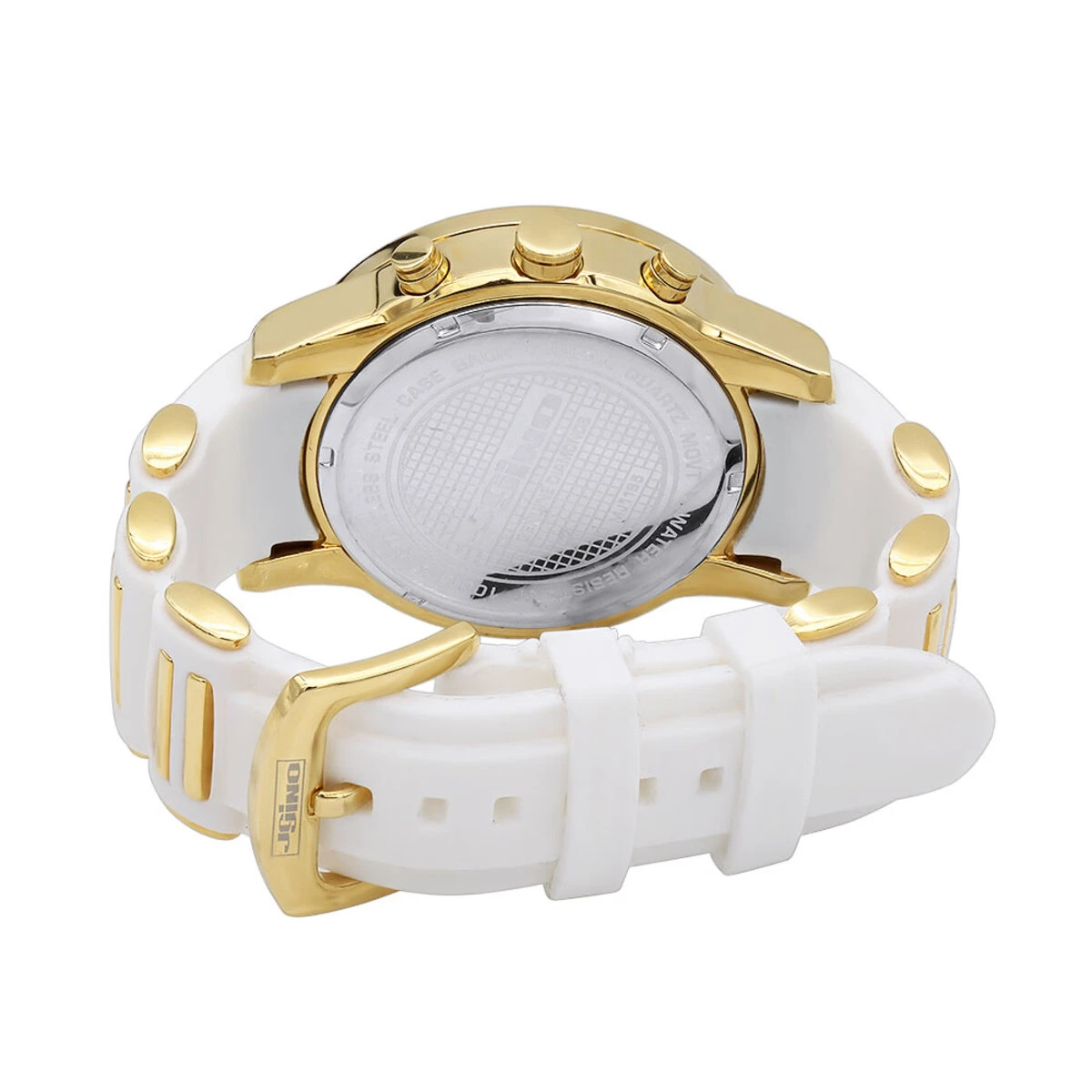 Yellow Gold Plt Jojino Men's Diamond Watch W White Rubber Band Chronograph 4 Yellow Gold Plt Jojino Men's Diamond Watch W White Rubber Band Chronograph - Image 2