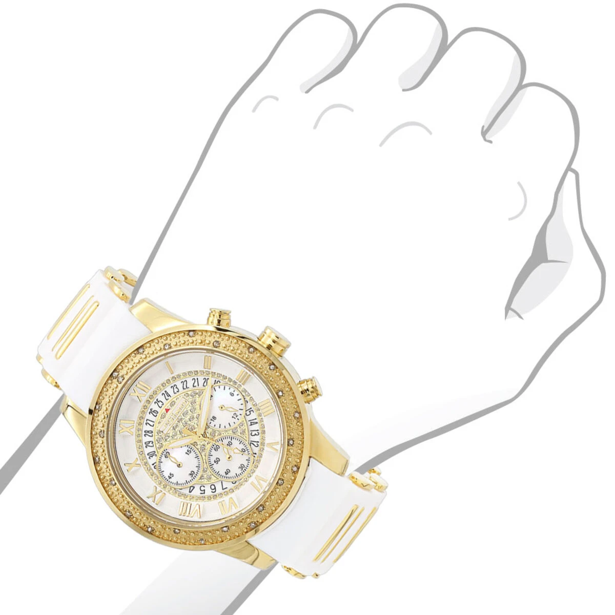 Yellow Gold Plt Jojino Men's Diamond Watch W White Rubber Band Chronograph 5 Yellow Gold Plt Jojino Men's Diamond Watch W White Rubber Band Chronograph - Image 3
