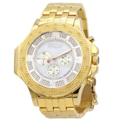 Yellow JoJino Chronograph Large Men's Diamond Watch 0.25ct White MOP Dial & Subdials