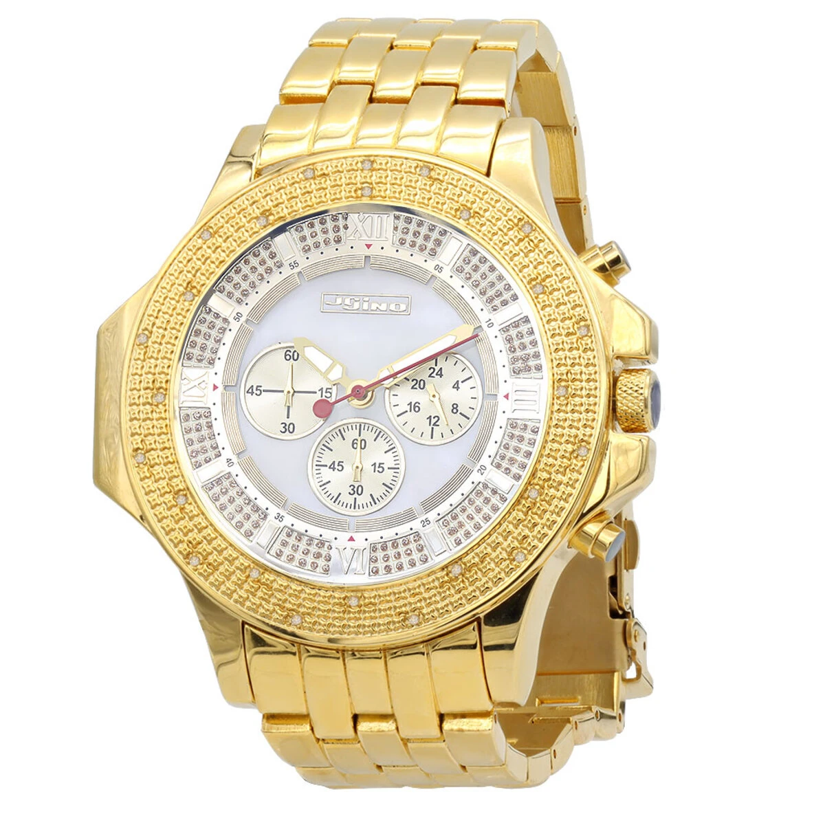 Yellow JoJino Chronograph Large Men's Diamond Watch 0.25ct White MOP Dial & Subdials 3 Yellow JoJino Chronograph Large Men's Diamond Watch 0.25ct White MOP Dial & Subdials